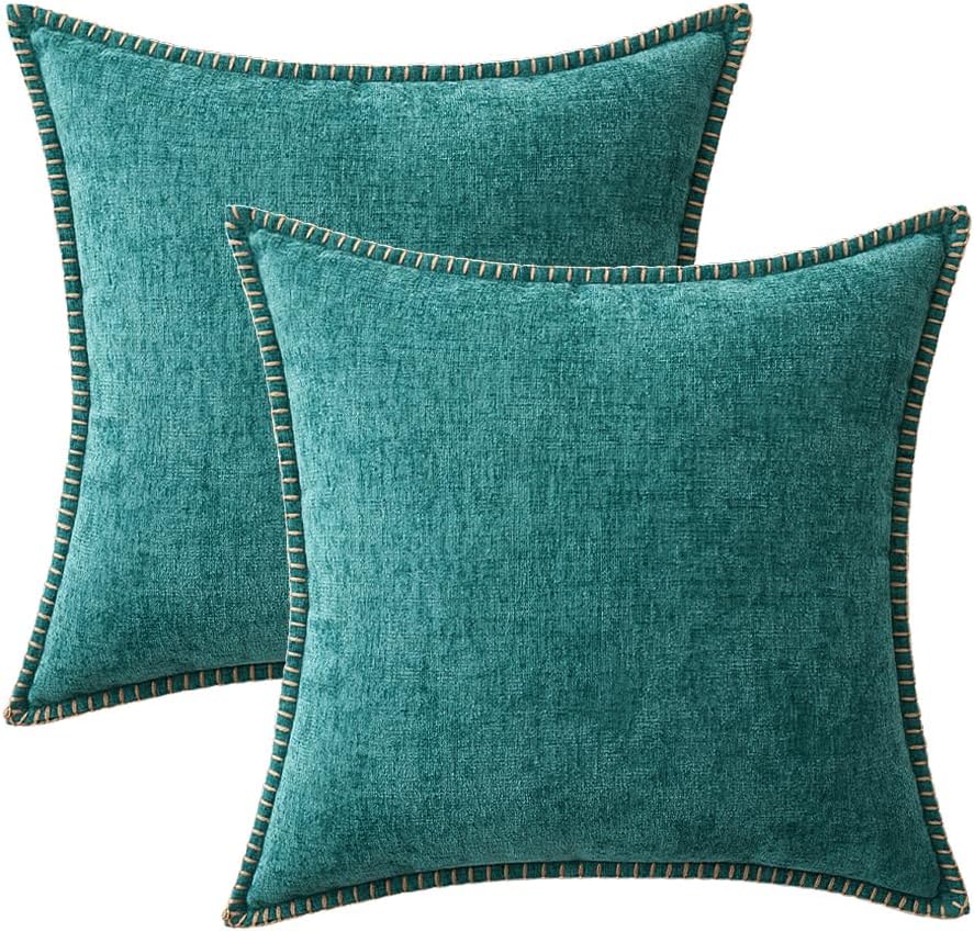 MIULEE Pack of 2 Couch Throw Pillow Covers 20x20 Inch Teal Farmhouse Decorative Pillow Covers with