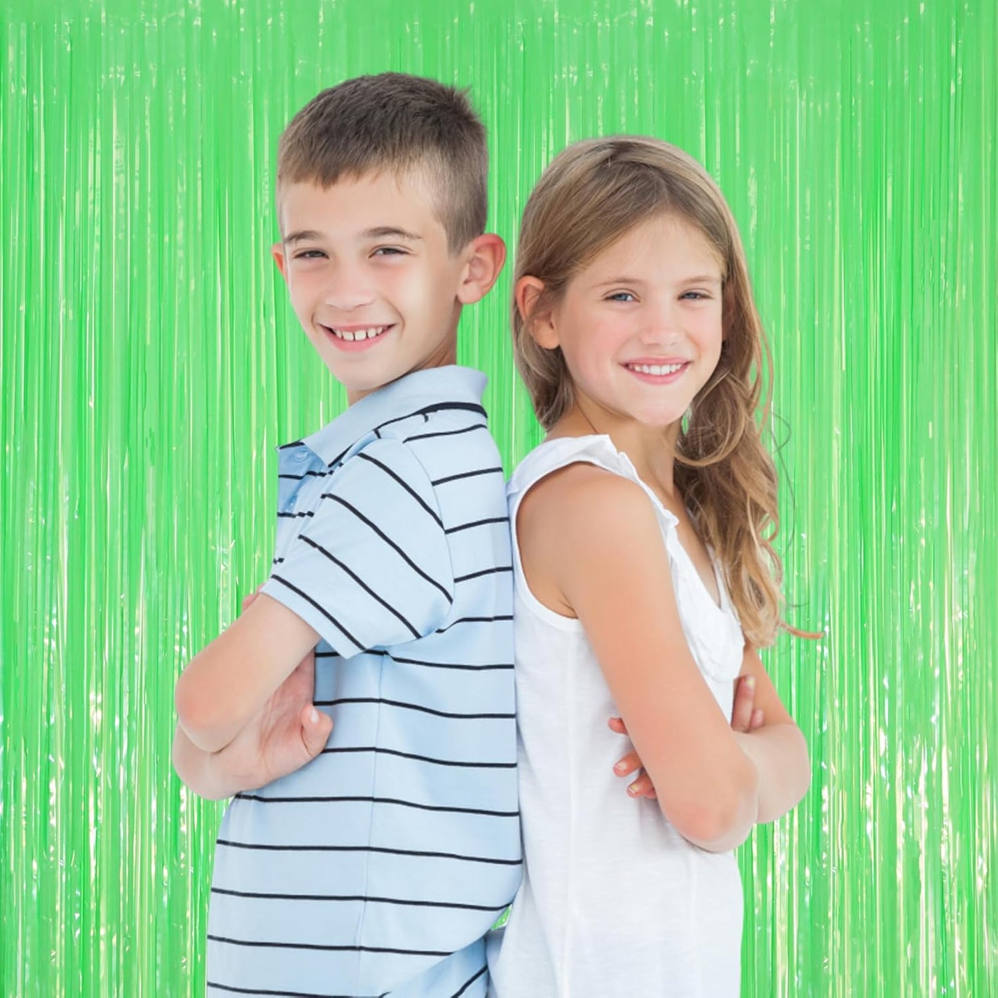 3 Pack 3.3 x 8.2 ft Pastel Green Foil Fringe Backdrop Curtains, Tinsel Streamers Party Decorations