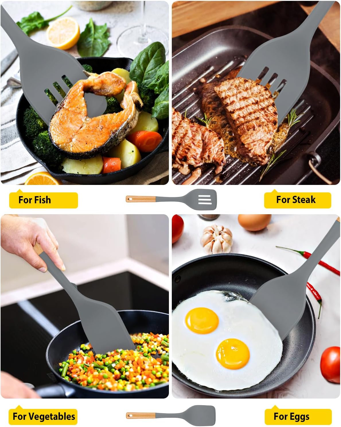 Pack of 2 Large Silicone Spatula, Heat Resistant Solid Turner, Non Stick Slotted Spatulas with