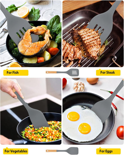 Pack of 2 Large Silicone Spatula, Heat Resistant Solid Turner, Non Stick Slotted Spatulas with