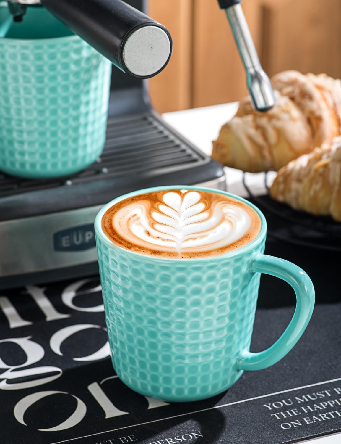 Ceramic Coffee Mugs 15 oz, Large Waffle Embossed Mug Set with Handle, Unique Coffee Cups for Latte