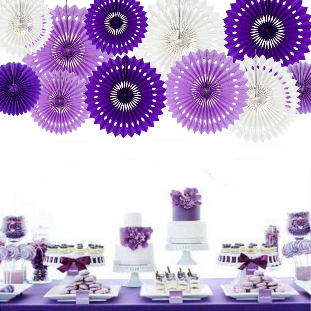 BEISHIDA Lavender Purple White Tissue Hanging Honeycomb Round Paper Fans Decoration Set for