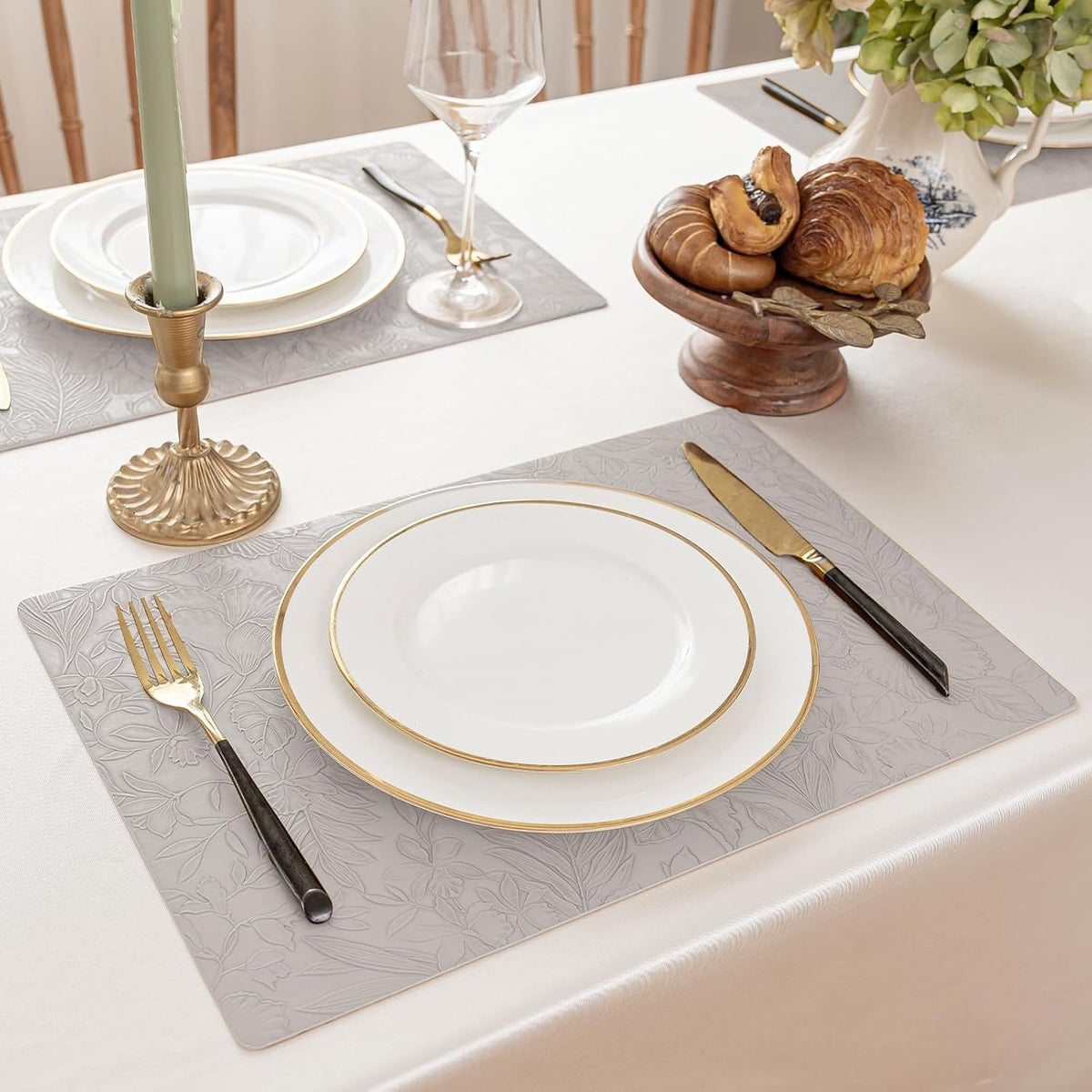 Romanstile Vinyl Placemats Set of 8-12 X 18 Inch - Heat Resistant Non-Slip Embossed Floral Place