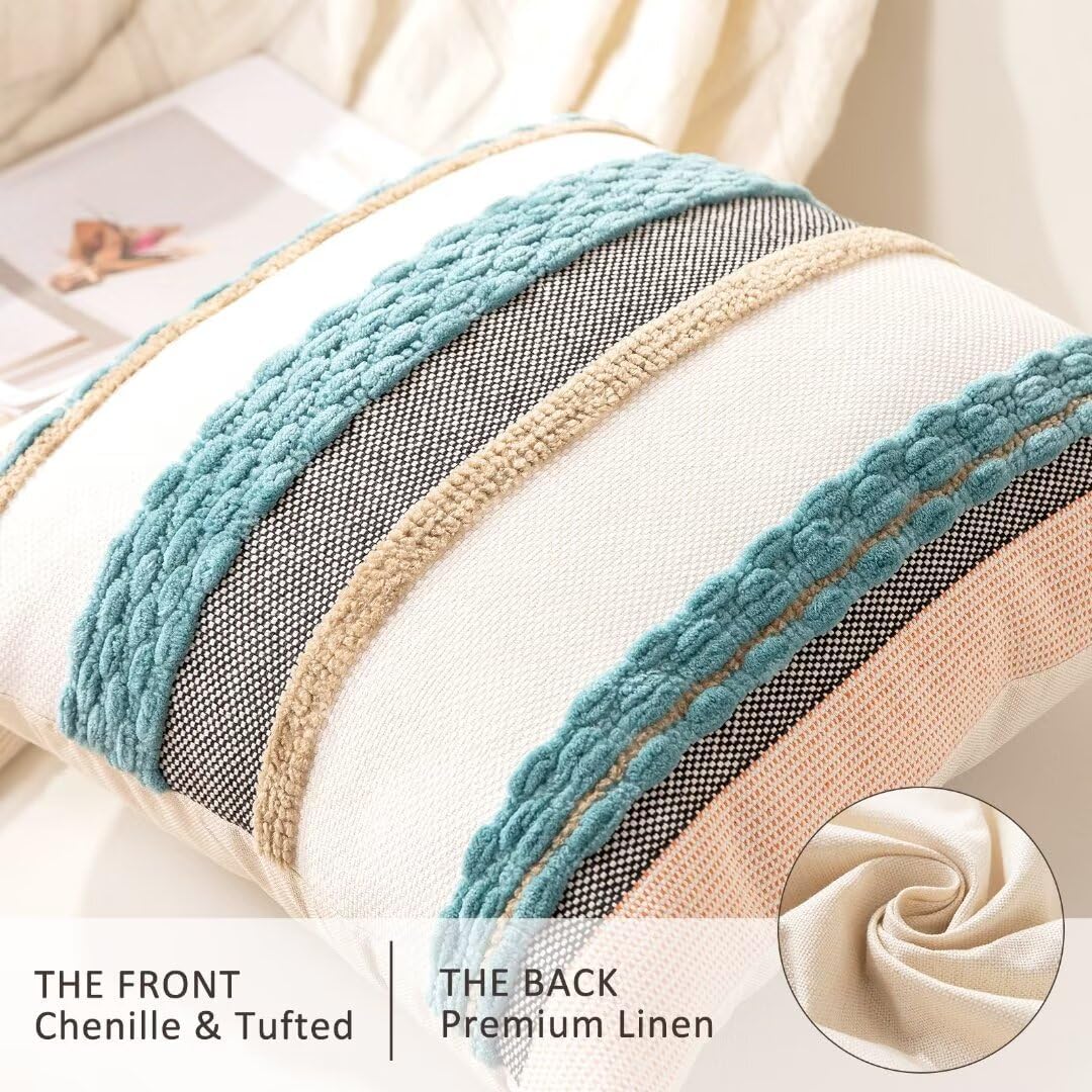 Boho Throw Pillow Covers 18x18 Set of 2 Farmhouse Decorative Cushion Case Striped Square Pillows