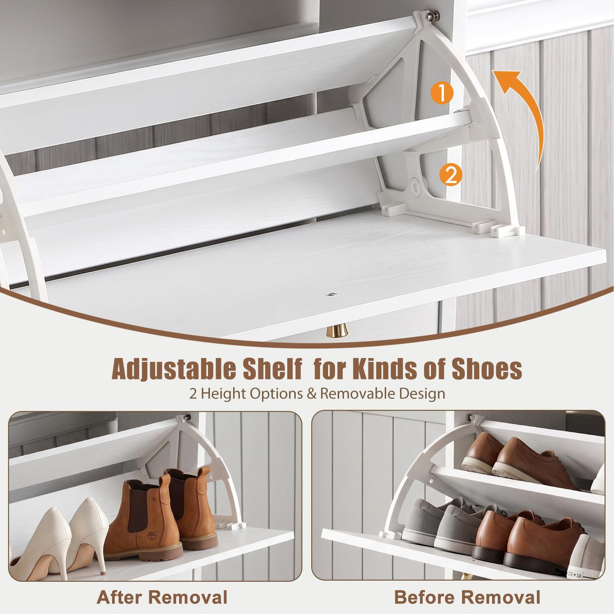 Nicetree Shoe Cabinet, 4 Flip Drawers Slim White Entryway Storage