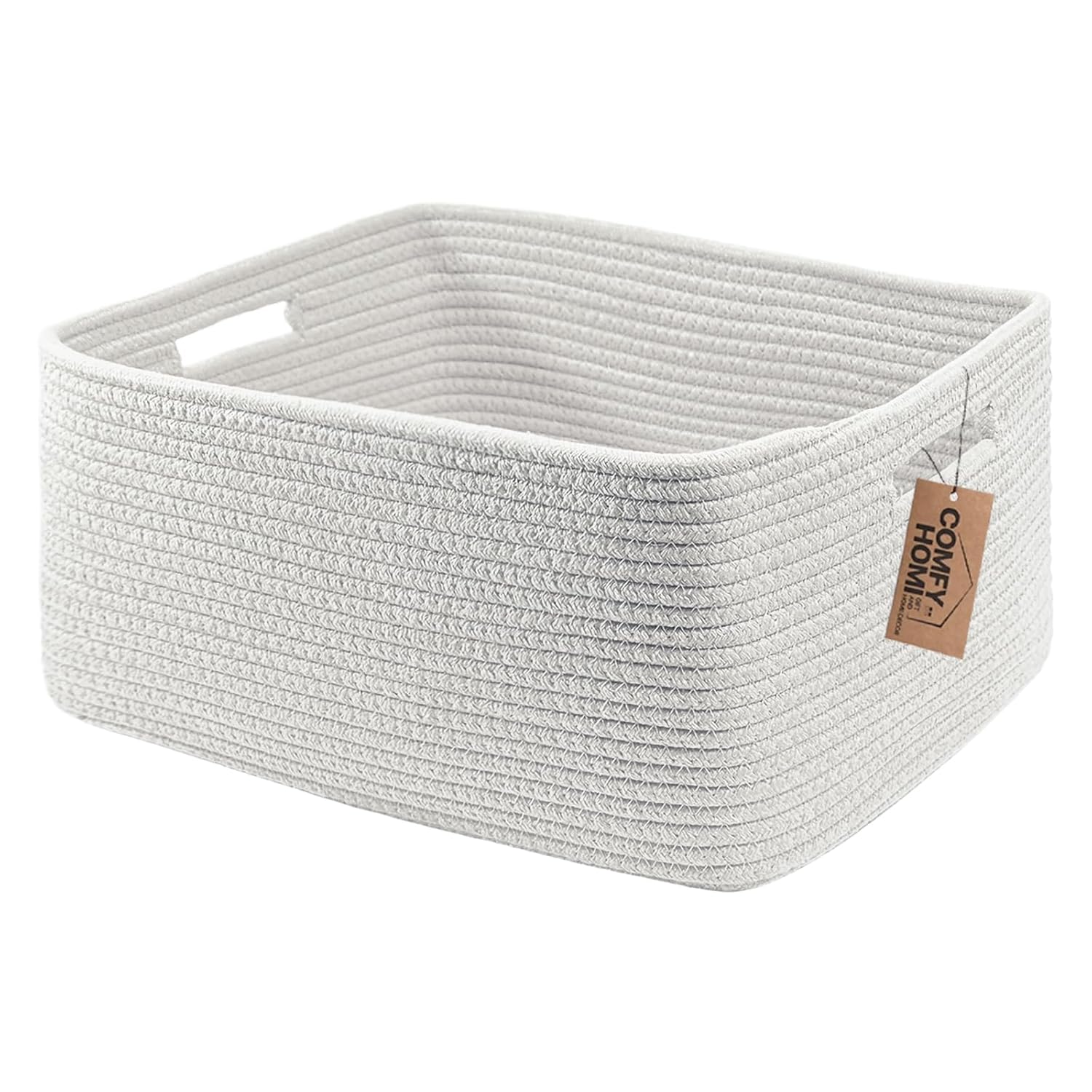 COMFY-HOMI Cotton Rope Woven Basket with Handles for Shelves,Toys,Book, Cloth Storage Baskets for