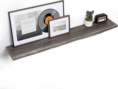 Floating Shelves for Wall, 55"x9.3" Rustic Solid Live-Edge Elm Wood Wall Shelves, Heavy-Duty