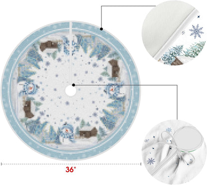 AVOIN colorlife Snowflake Snowman Cardinal Christmas Tree Skirt 36 Inch, Winter Holiday Tree Mat