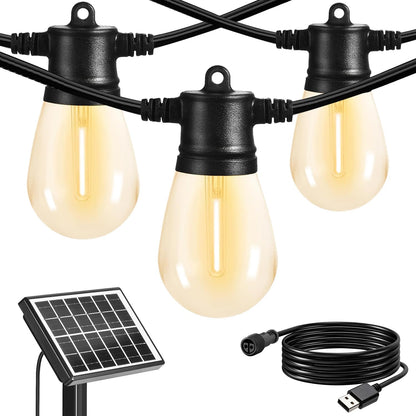 SUNTHIN 100ft Solar String Light Outdoor, USB Rechargeable Patio Solar Outdoor Lights with