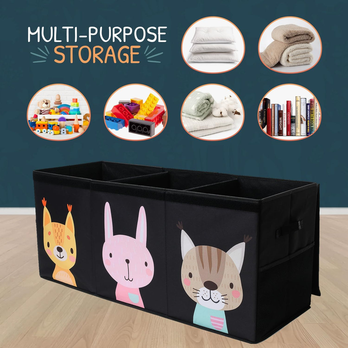 Extra Large Toy Storage Organizer with Lid - Sturdy, Collapsible Toy Chest Storage Box with Cute