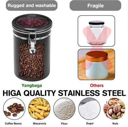 Yangbaga Ground Coffee Storage Container with Shelf, 2×63OZ 304 Stainless Steel Coffee and Sugar