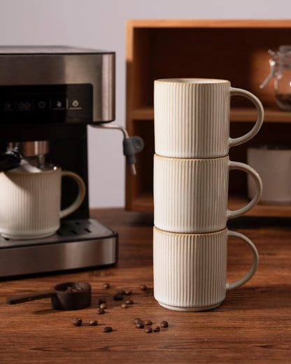 famiware Coffee Mug Set for 4, Star 12 oz Catering Mugs Cup Set with Handle for Coffee, Tea, Cocoa