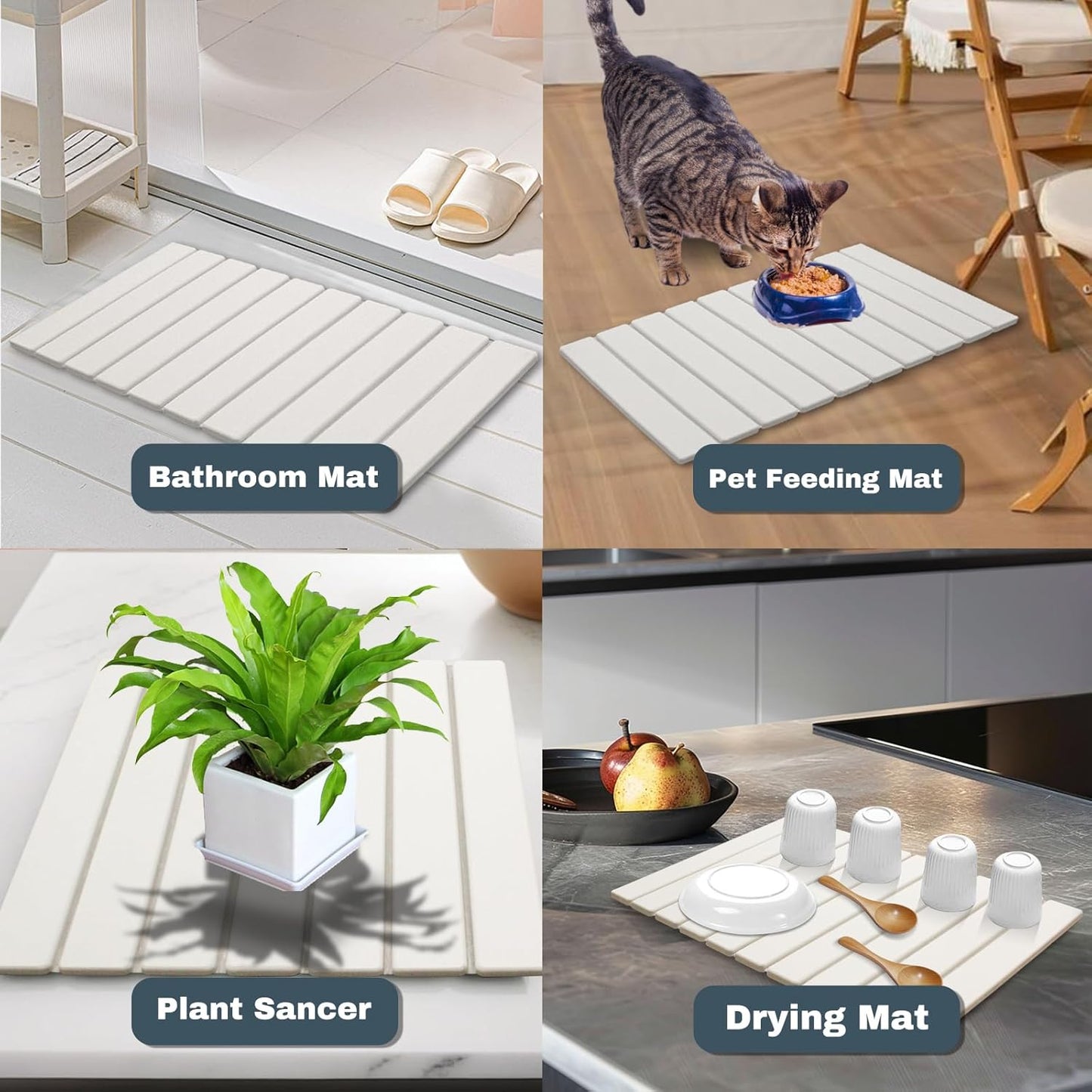 Large Stone Dish Drying Mats for Kitchen Counter, Quick Dry Absorbent Collapsible Dish Drying