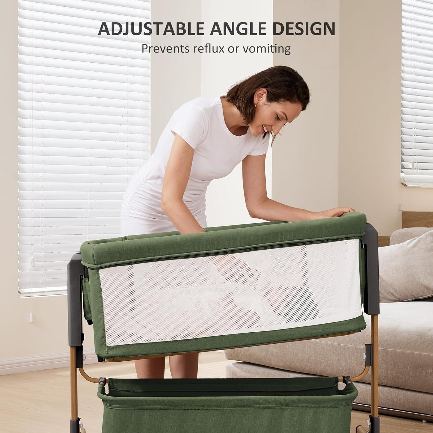 3 in 1 Baby Bassinet, Rocking Bassinet, Bedside Bassinet, 6-Height Adjustable, Bassinet Bedside