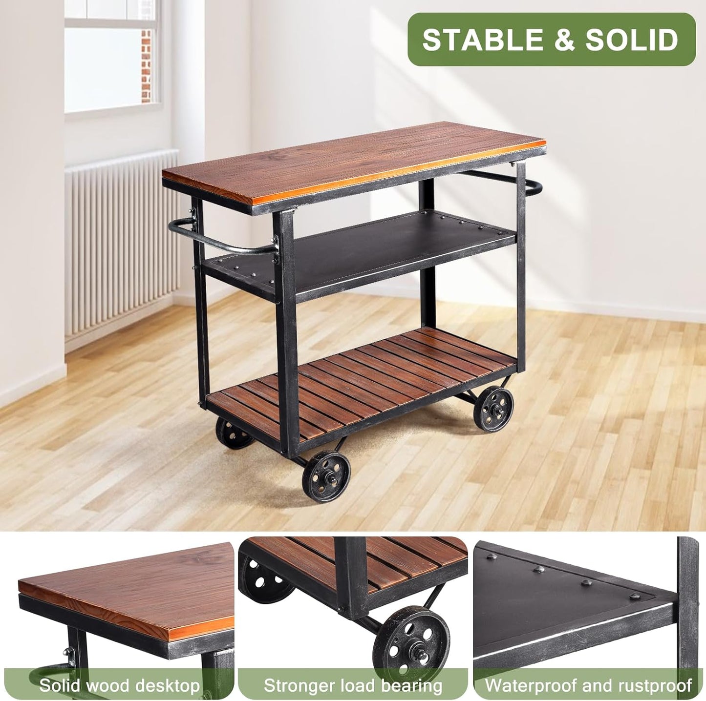 Diwhy Industrial 3 Tier Rolling Utility Storage Cart Wine Beverage, Metal Wine Rack with Wheels