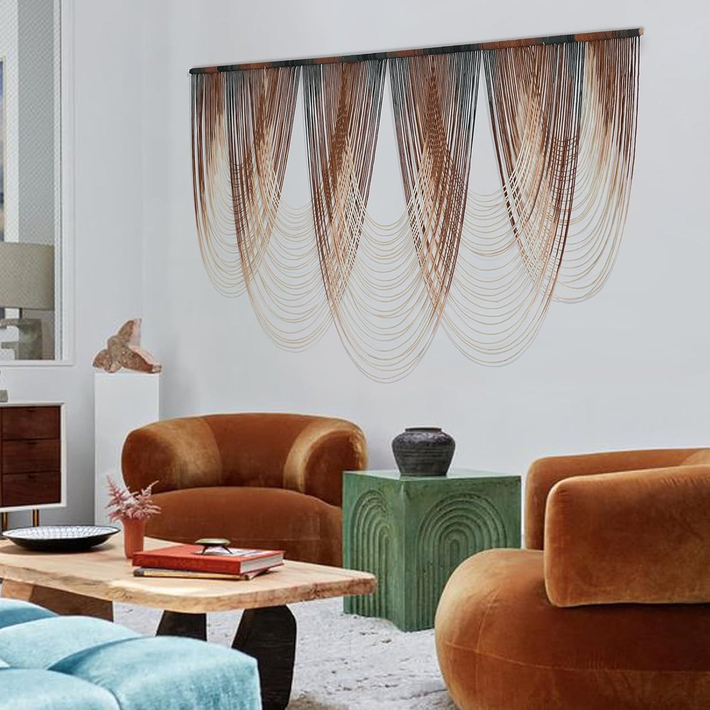 IOWER Macrame Wall Hanging Brown Dip-Dyed Large Macrame Wall Decor For Living Room Boho Fiber Art