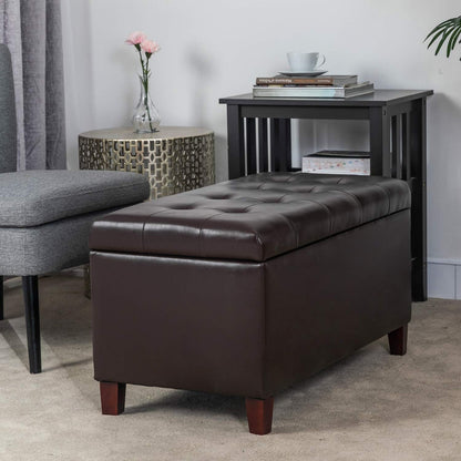 Asense Storage Ottoman Bench, Faux Leather Upholstered End of Bed Bench with Safety Hinge Wooden