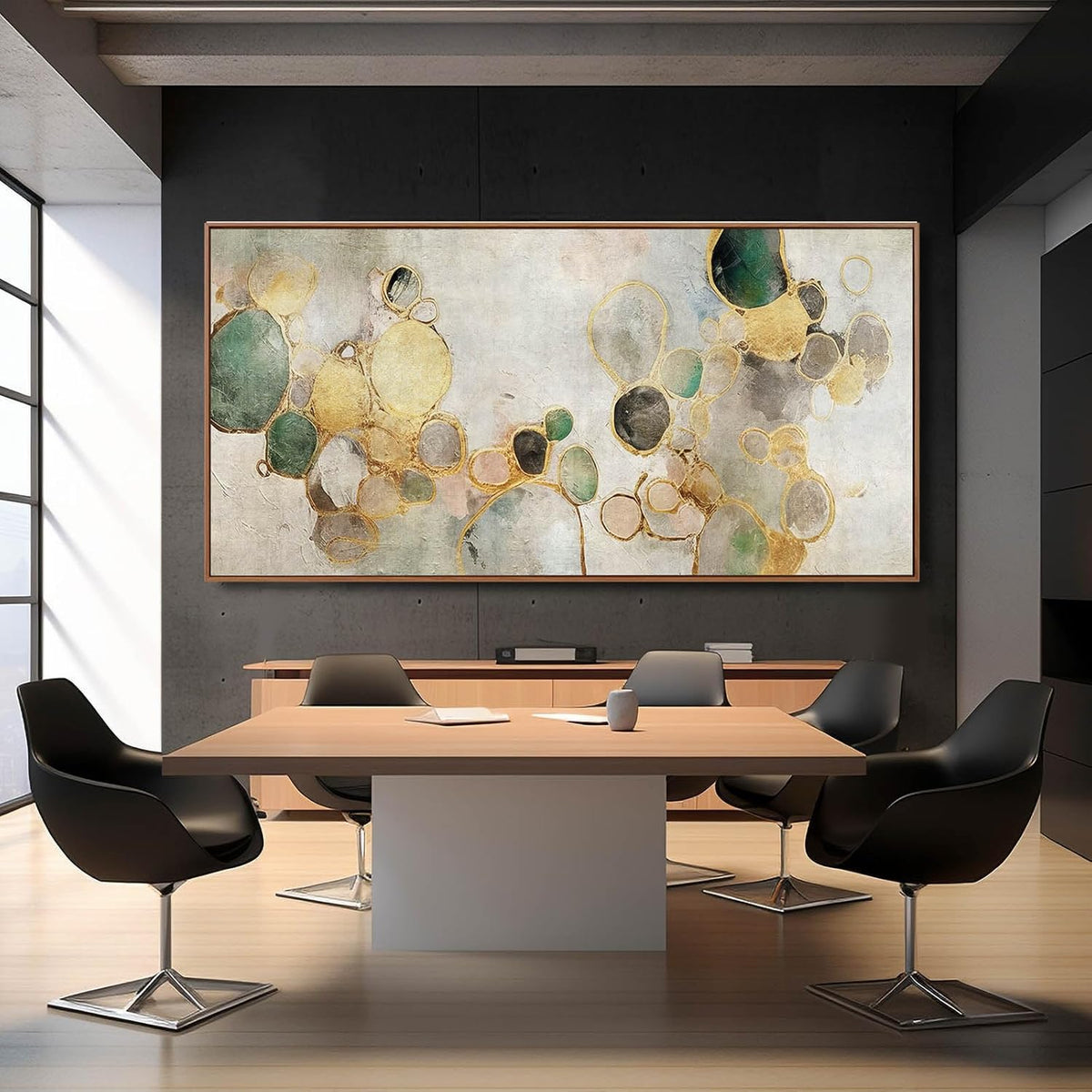 YJYart Circle Canvas Wall Decor Green and Gold Wall Art Posters Abstract Wall Decorations 36"x70"