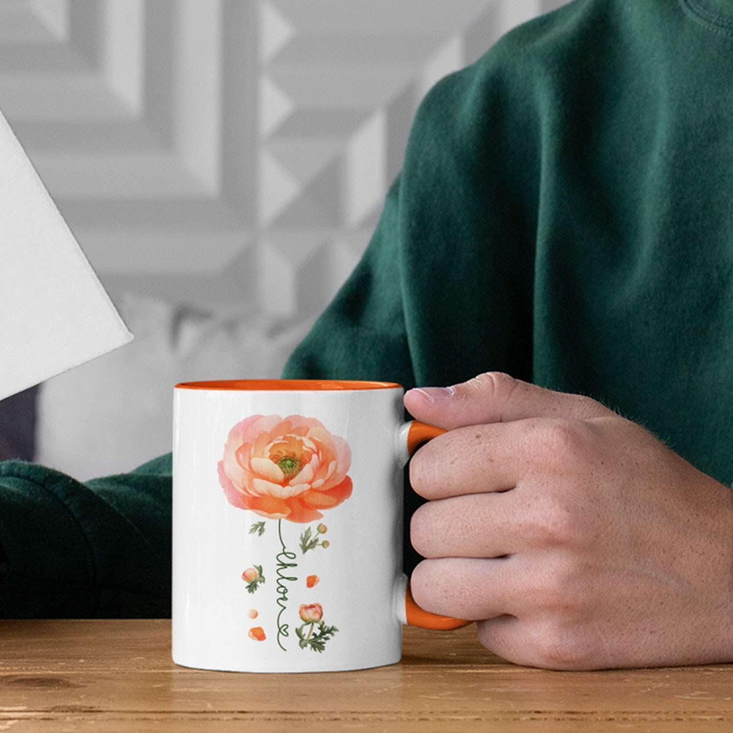 Ranunculus Lover Accent Mug, Novelty Flower Themed Coffee Cup 11oz 15oz, Customized Ranunculus