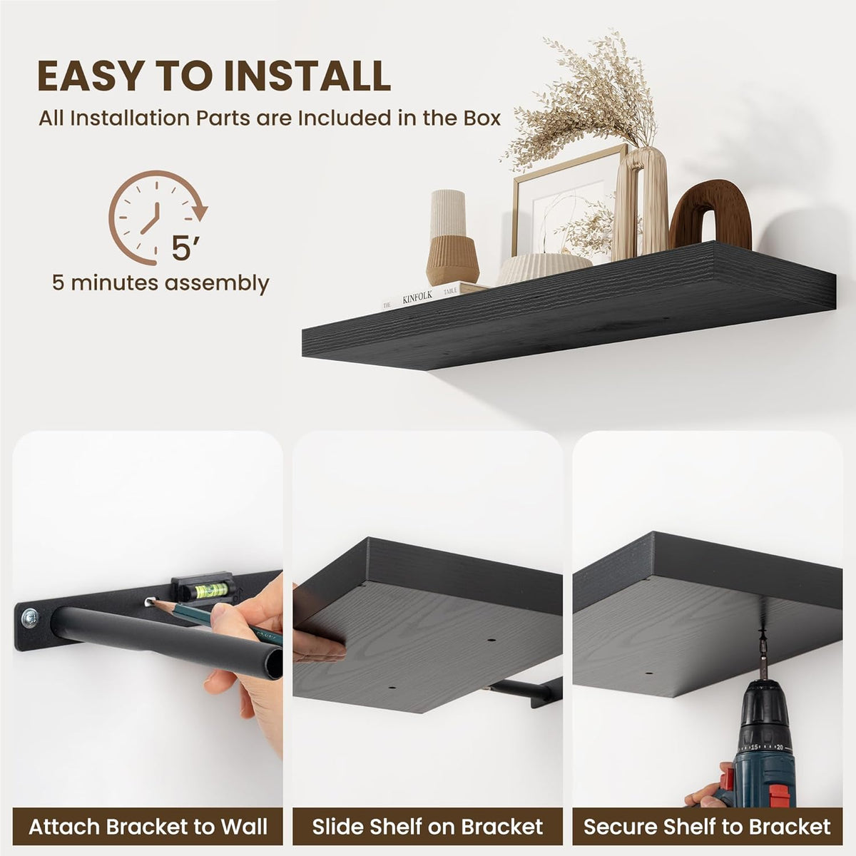 Fun Memories Floating Shelves for Wall, 32 Inch Long Floating Shelves Set of 2, 32 x 10 Wooden