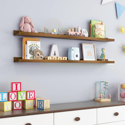 Picture Ledge Wall Shelves 48 inch Width Set of 2, Solid Pine Wood Rustic Floating Ledge Shelves