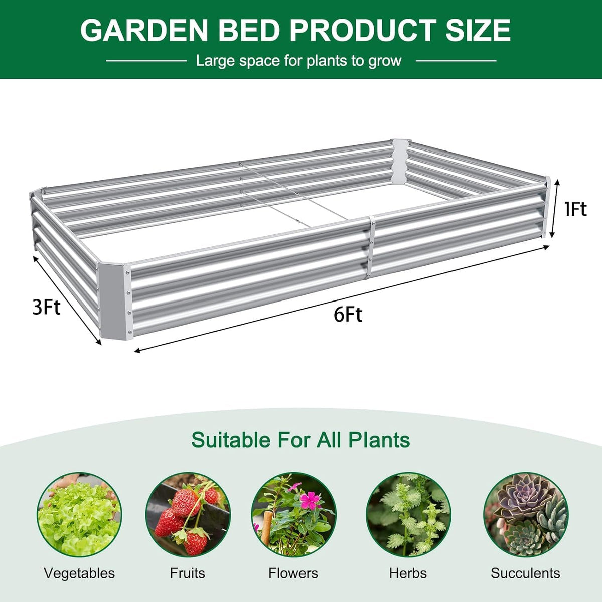 Land Guard 2 Pack 6×3×1ft Galvanized Metal Raised Garden Bed, Metal Planter Kit Box Outdoor for