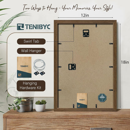 12x18 Poster Frame 3 Pack - Brown Woodgrain, Wood Poster Frame, HD Tempered Glass, Wall Gallery