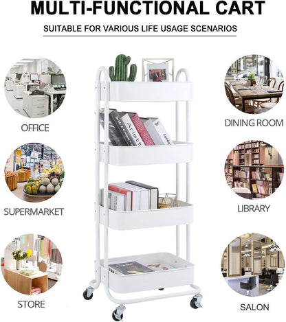 Melody House 4-Tier Metal Mesh Utility Rolling Cart Storage Organizer Shelf Rack with Lockable