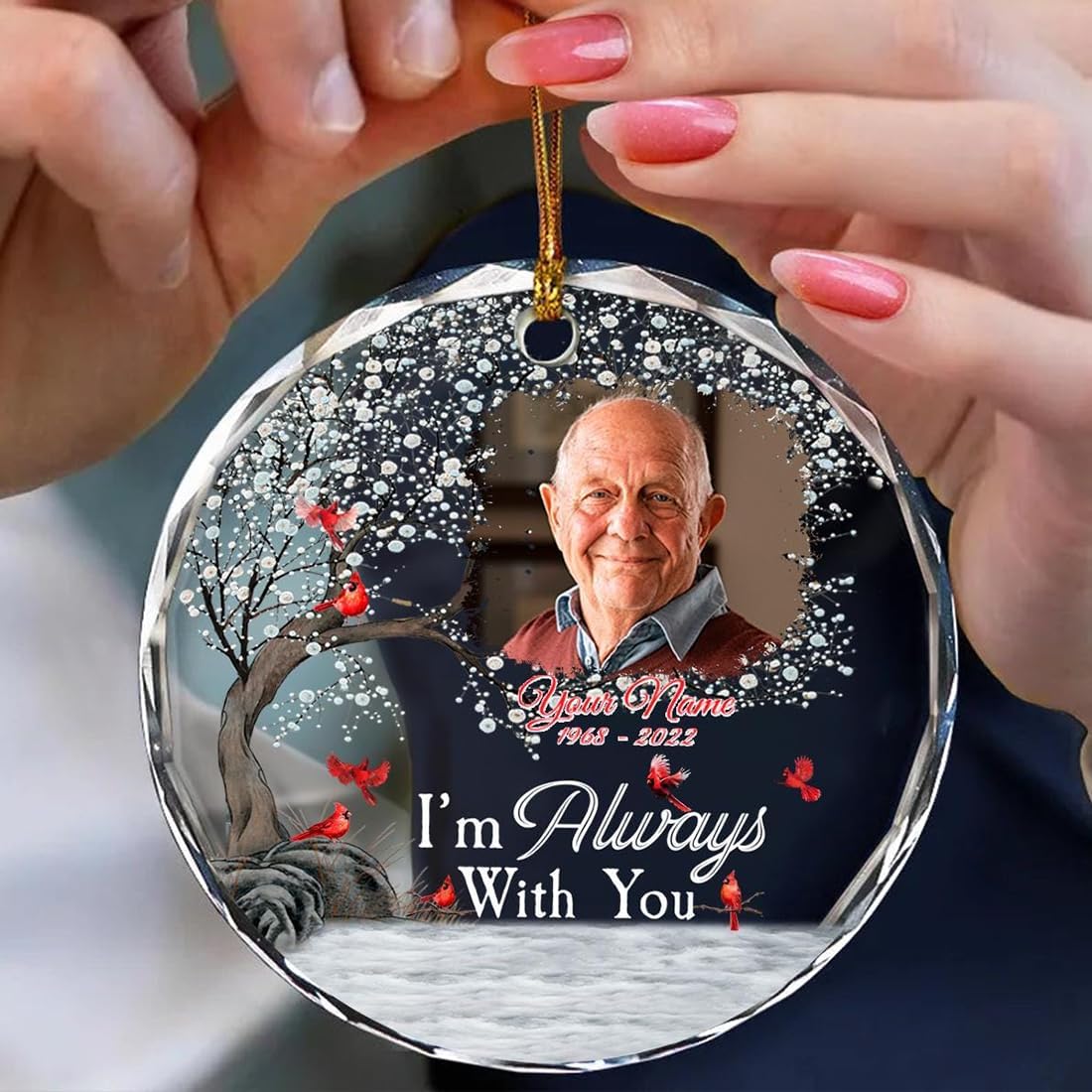 Personalized Memorial Glass Ornament, Custom Photo Christmas Ornament, Memorial Day Glass Ornament