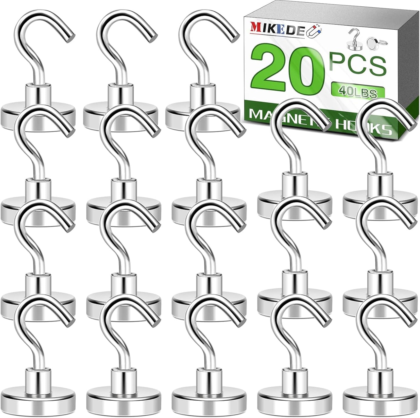 MIKEDE Magnetic Hooks Heavy Duty, 40lbs Earth Magnets with Hooks for Refrigerator, Strong Magnets