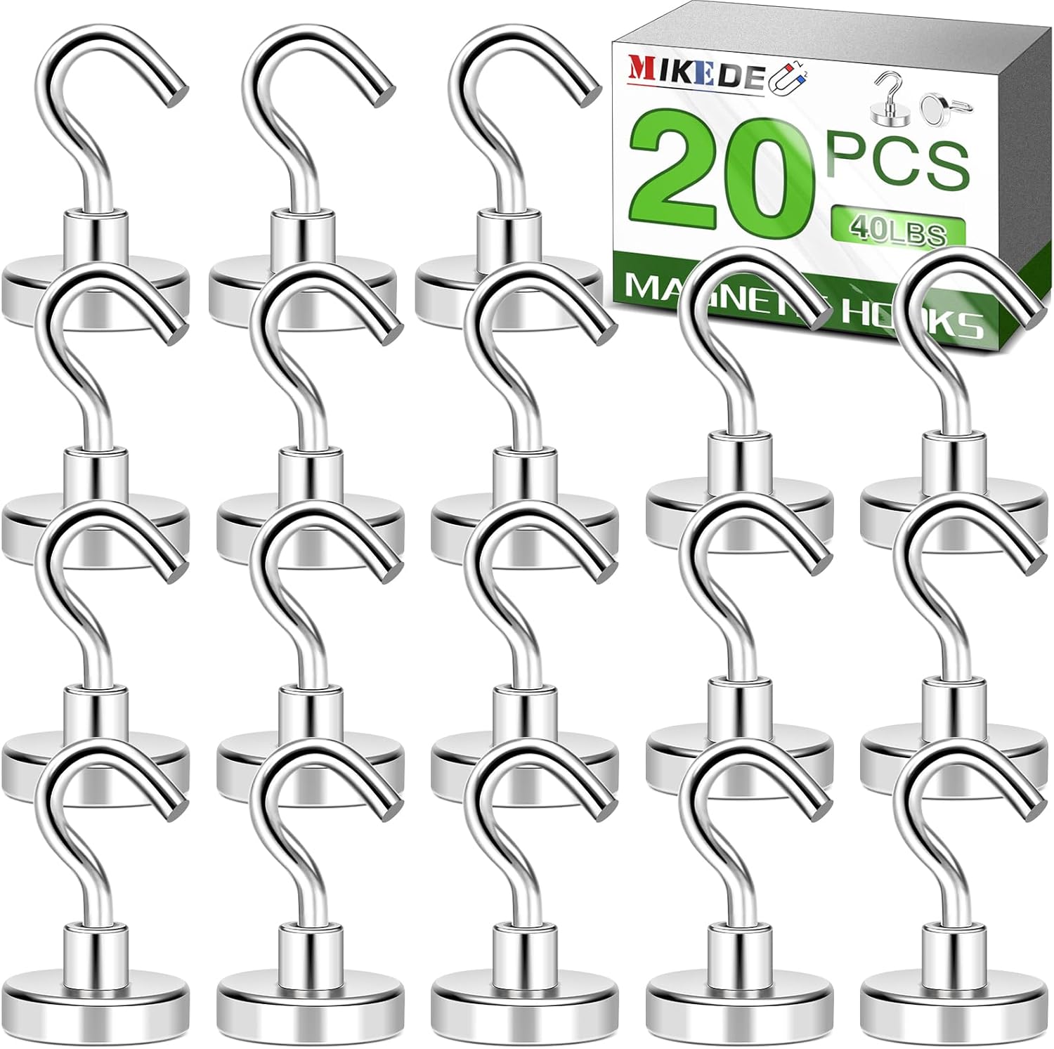 MIKEDE Magnetic Hooks Heavy Duty, 40lbs Earth Magnets with Hooks for Refrigerator, Strong Magnets