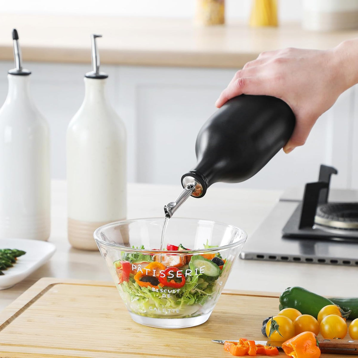 vancasso 20 Oz Ceramic Olive Oil Dispenser Bottle, Bottle Dispenser with Spout and Funnel for