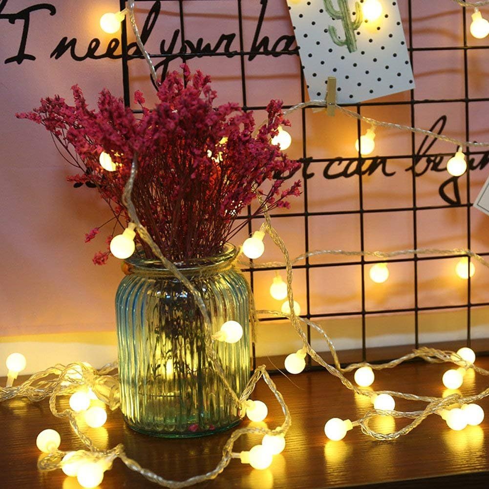 Globe String Lights for Bedroom, 49 Feet 100 LED Fairy Lights Plug in, 8 Modes Warm White Christmas