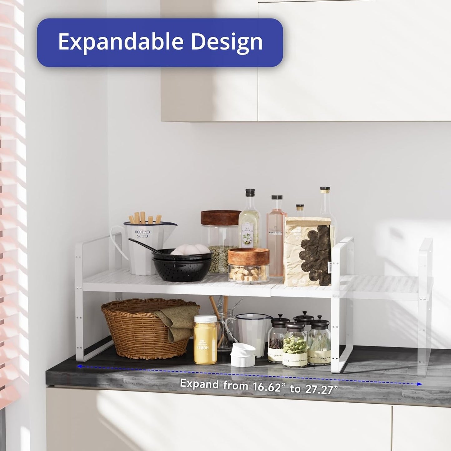 Expandable Kitchen Shelf Organizers, Kitchen Cabinet Organizer Stand Rack Organization for