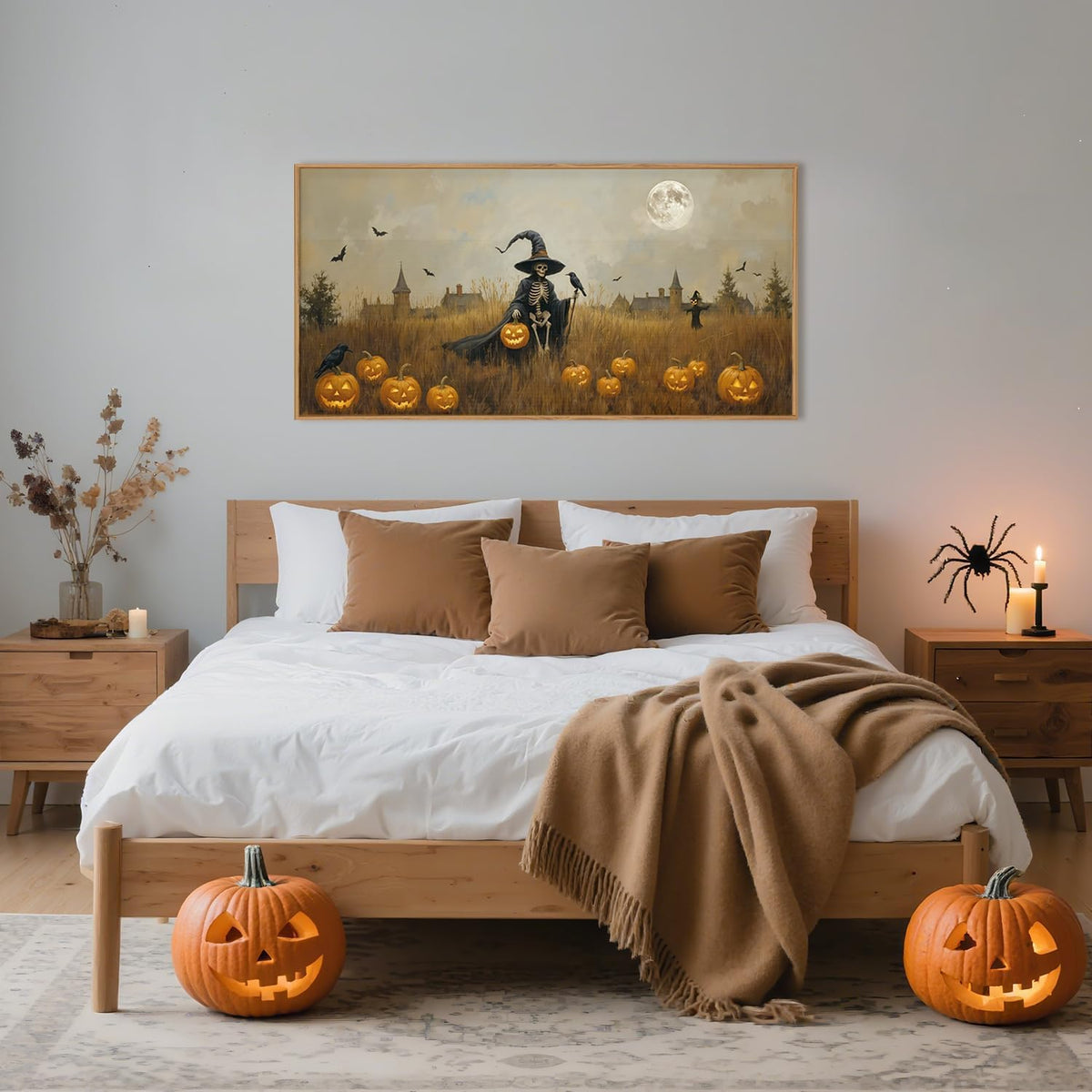 Celestdeco Halloween Ghost Reaper Framed Wall Art Set, Scary Witchy and Pumpkin Wall Decor, Horror