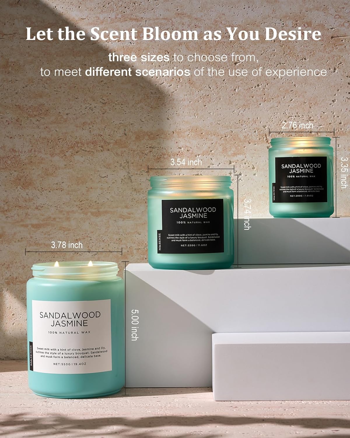 M&SENSE Sandalwood Jasmine Scented Candles, Large Soy Natural Long Lasting 19.4oz 110 Hour Burning