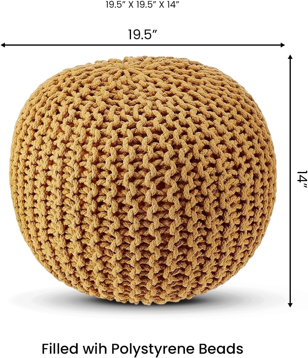 REDEARTH · Round Pouf Ottoman - Hand Knitted Cable Boho Poof Home Décor Pouffe Circular Footrest
