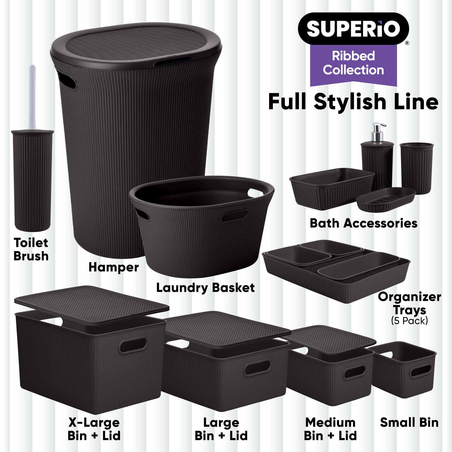 Superio Decorative Plastic Basket Open Home Storage Bins Organizer Baskets, Medium, Brown (8 Pack)