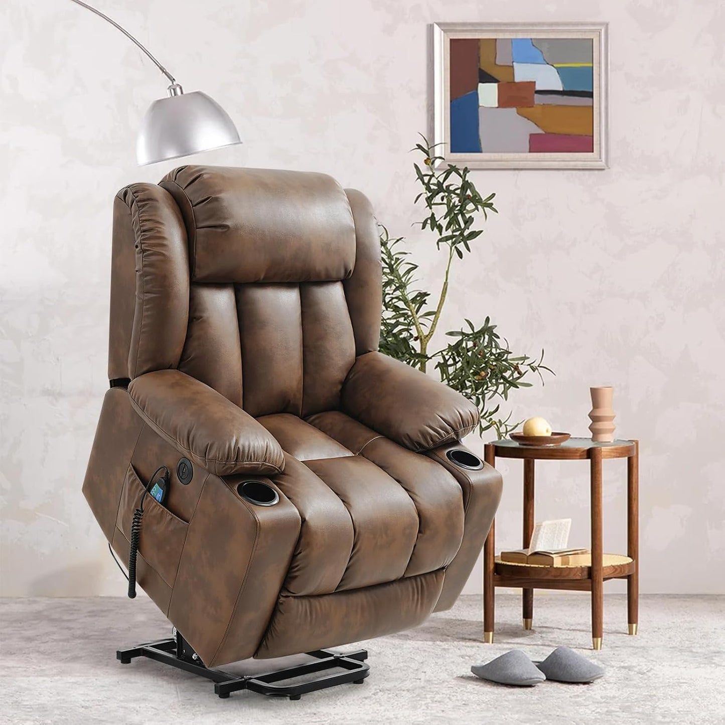 Power Lift Recliner Chair for Elderly Breathable Leather Recliner Chair with Massage and Heat for