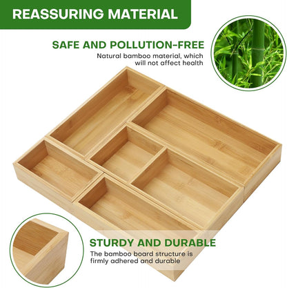 Bamboo Drawer Organizer Set, 5 PCS Multi-Use Individual Wood Storage Organizers, Junk Drawer