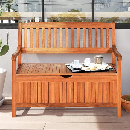 Tangkula Outdoor Wood Storage Bench Deck Box, Entryway Porch Storage Bench with Inner Removable