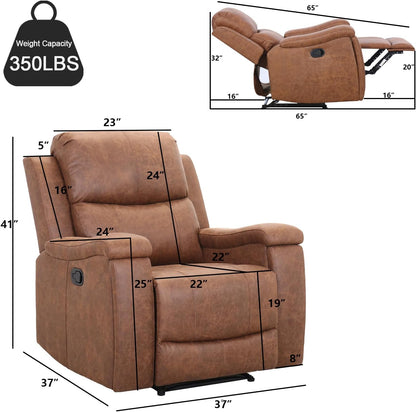 Brown Recliner Chair, Single Overstuffed Sofa Recliners, Breathable Faux Leather Manual Reclining
