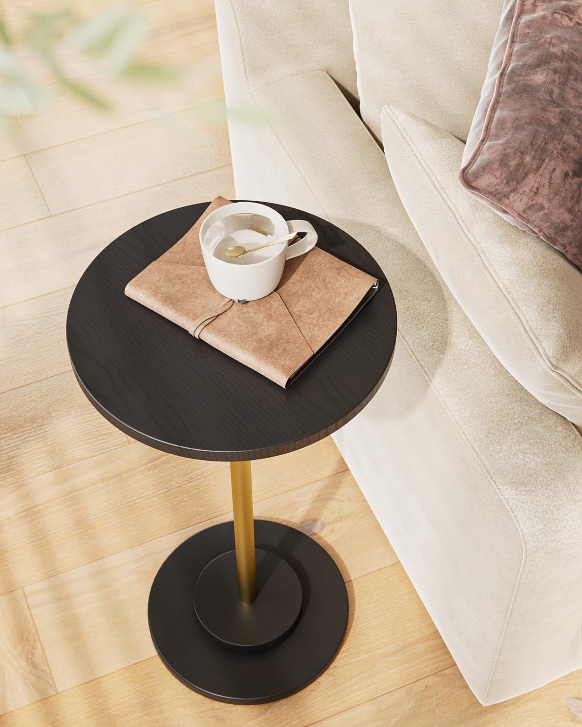 Masupu Drink Table, Round Side Table for Small Spaces, Pedestal Side Table, Small End Table with