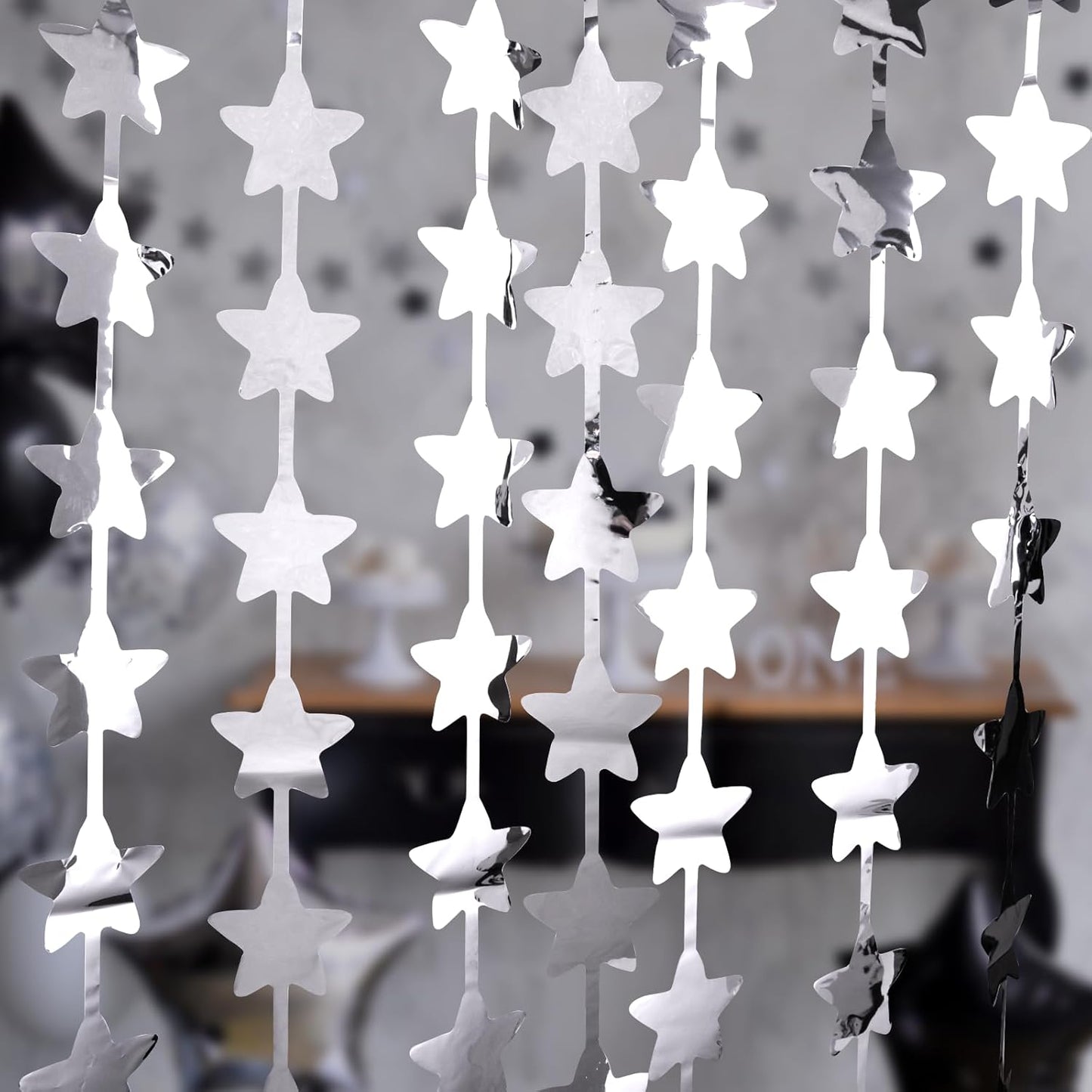 LOLStar 2 Pack Glitter Silver Stars Birthday Decorations 3.3X6.6 ft Each Silver Star Backdrop Foil