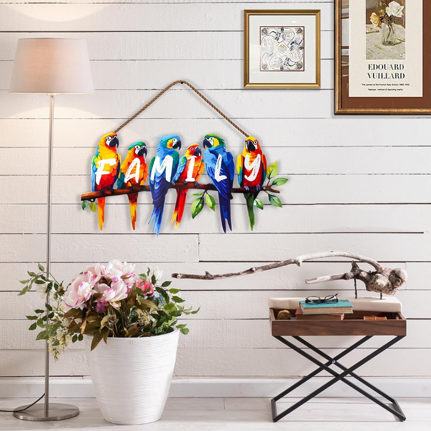 ULENDIS Metal Parrot Wall Art, Birds on Branch Wall Decor Family Sign for Front Door, Wall Hanging