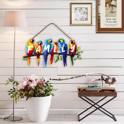 ULENDIS Metal Parrot Wall Art, Birds on Branch Wall Decor Family Sign for Front Door, Wall Hanging
