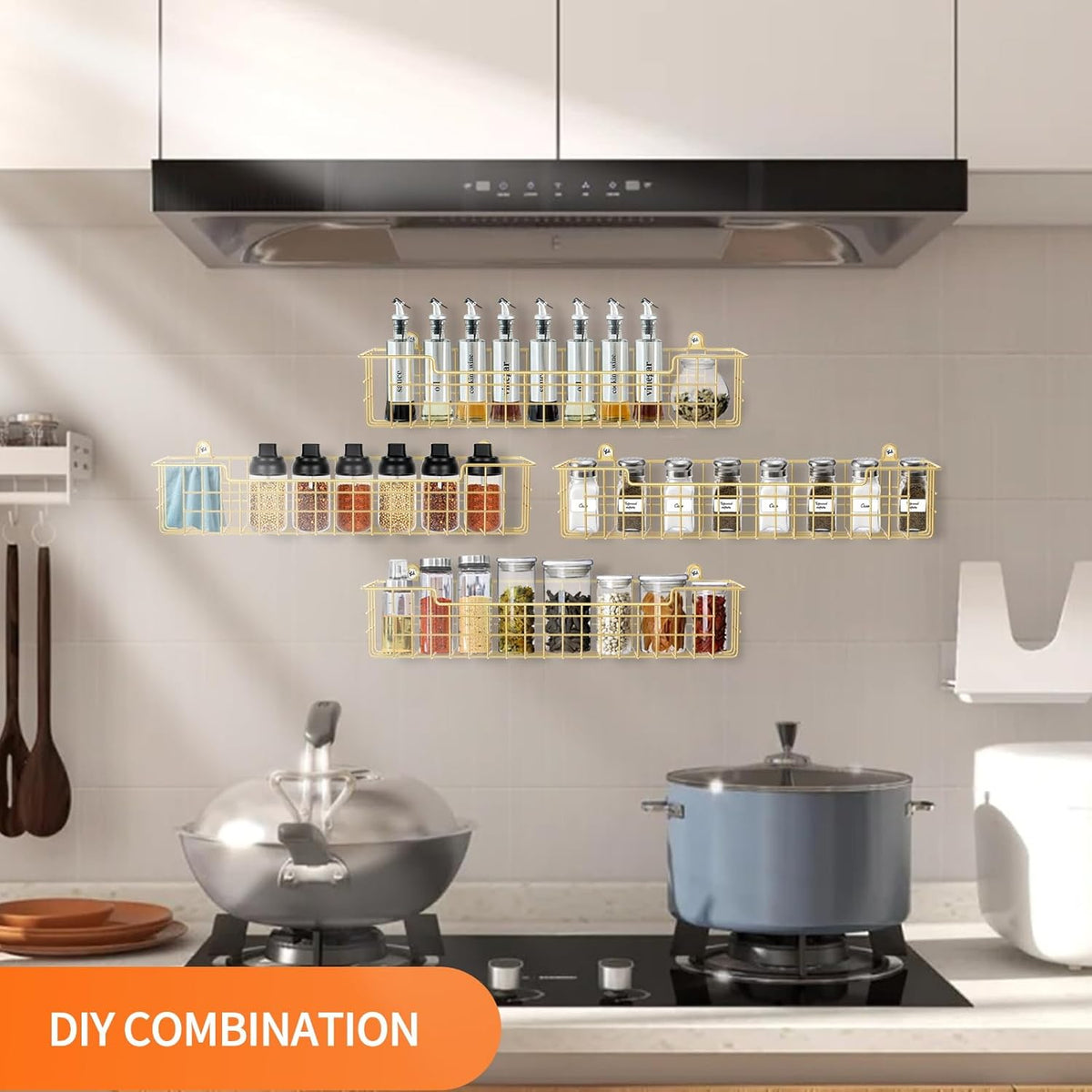 Spice Rack, 4-Pack Seasoning Organizer Wall Mount for Kitchen Storage Organization, Spice Holder