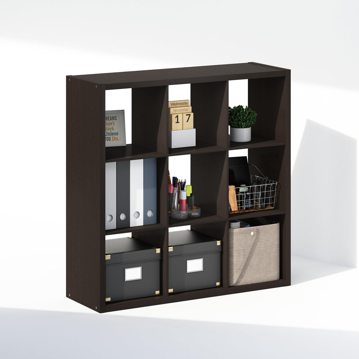 Furinno Cubic Extra Thick 9-Cube Closet Organizers and Storage, Dark Oak
