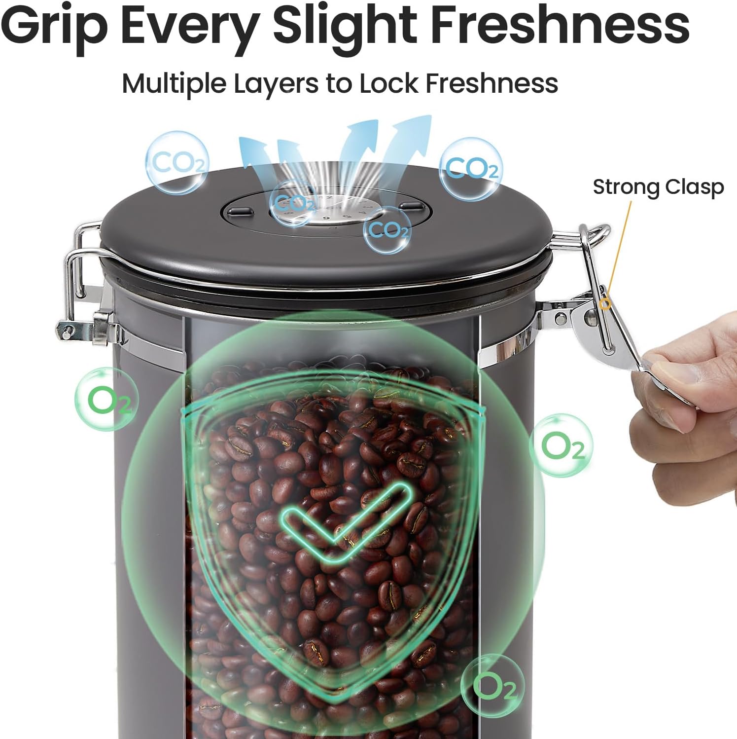 Veken Coffee Canister, 39OZ Large, Airtight Stainless Steel Food Storage Container for 2.2lbs