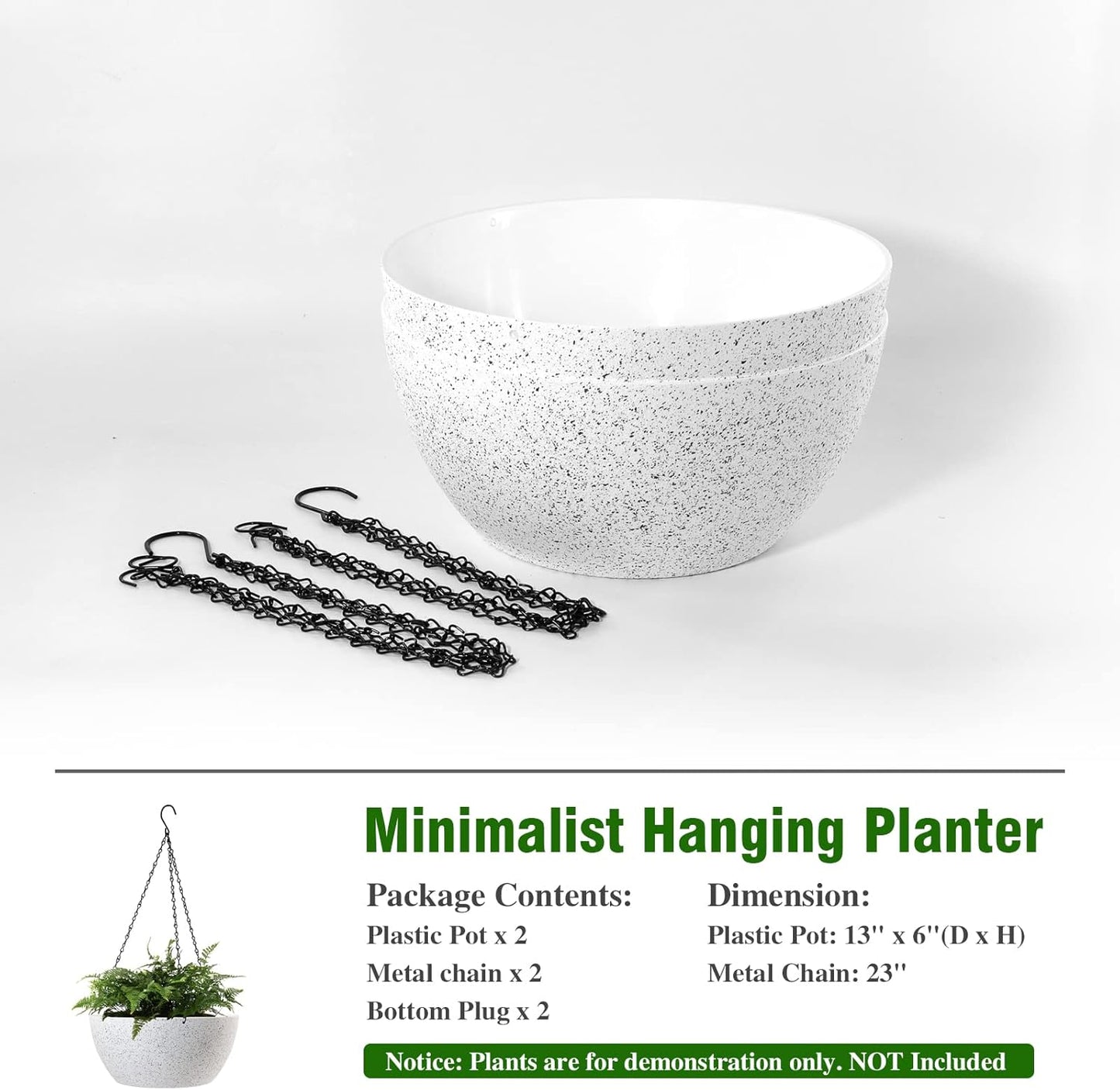 WOUSIWER 13 inch 2Pack Large Hanging Planters for Outdoor Indoor Plants with Drainage Holes and